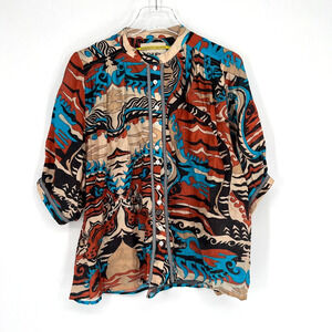 Chufy Top Womens S Loud Eclectic‎ Ocean Tribal Blouse Colorful Artsy Button Up